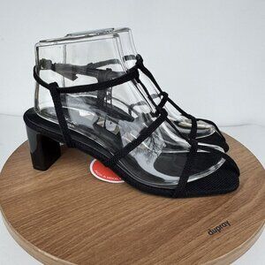 Cider Black Strappy Heeled Sandals‎ Square Toe Design Womens Size 37 /  6.5 US